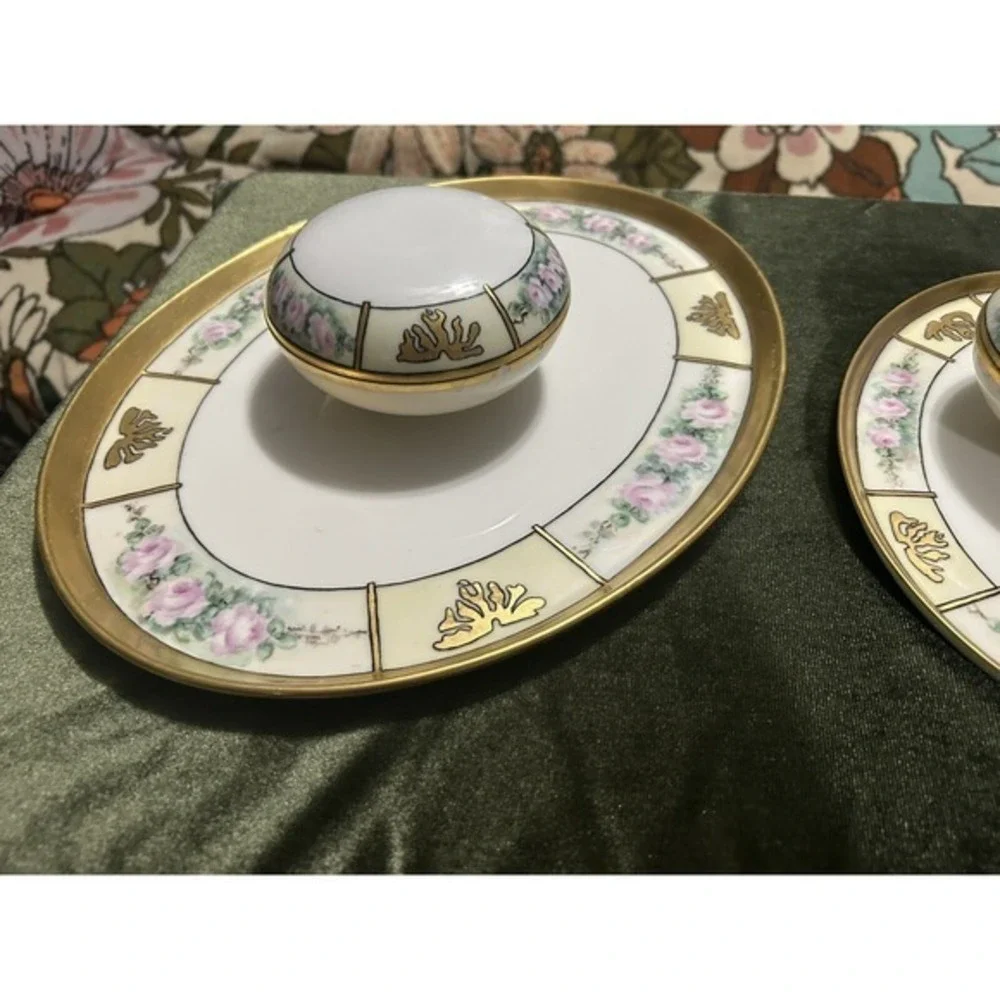 RARE 6-PC Vintage‎ Limoges Vanity Hair Receiver Powder Cont. & Pair Of Trays Wow